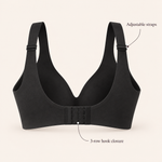 Suavine Second Skin Support Bra — back view with adjustable straps and 3-row hook closure