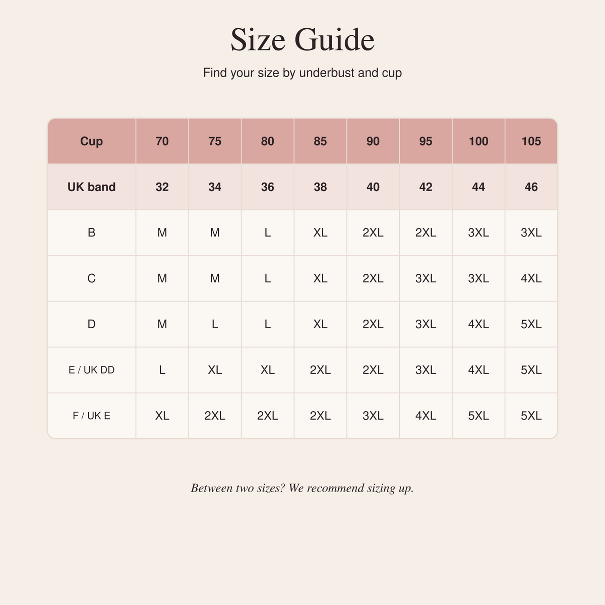 Suavine Comfort Bra size guide M to 5XL with UK sizes
