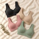 Suavine Comfort Bra in Black, Beige, Dusty Pink and Sage Green on linen