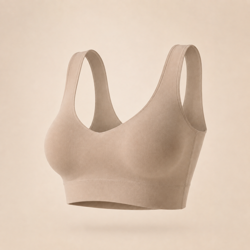 Suavine All-Day Balance Bra in beige, front view