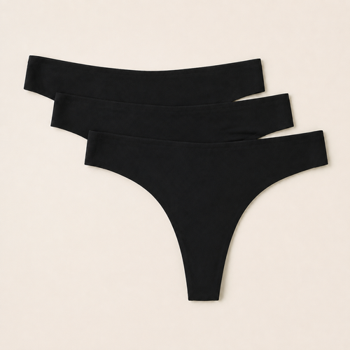 Suavine Basic Thong Set in black, front view
