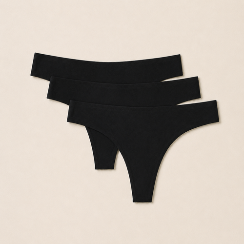 Woman in a black dress with Suavine invisible comfort message