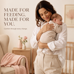 Mother holding her baby with Suavine nursing comfort message